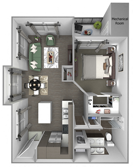 Floor plan for 1 bed, 1 bath, 825 sqft